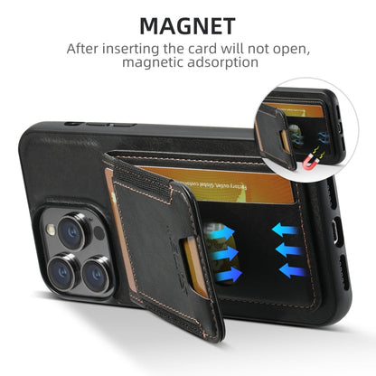 For iPhone 16 Pro Suteni H03 Oil Wax Leather Wallet Stand Back Phone Case(Black)