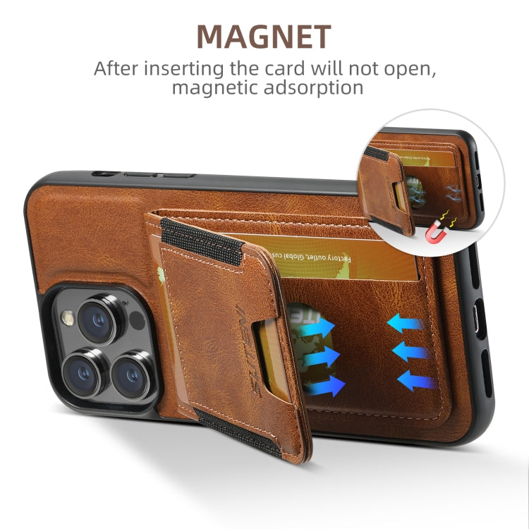 For iPhone 16 Plus Suteni H03 Oil Wax Leather Wallet Stand Back Phone Case(Brown)