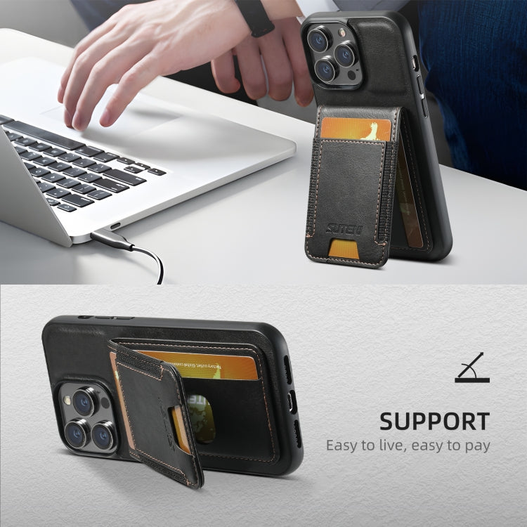 Pour iPhone 16 Pro Max Étui de Téléphone H03 en Cuir Huilé de Type Portefeuille avec Support (Noir)