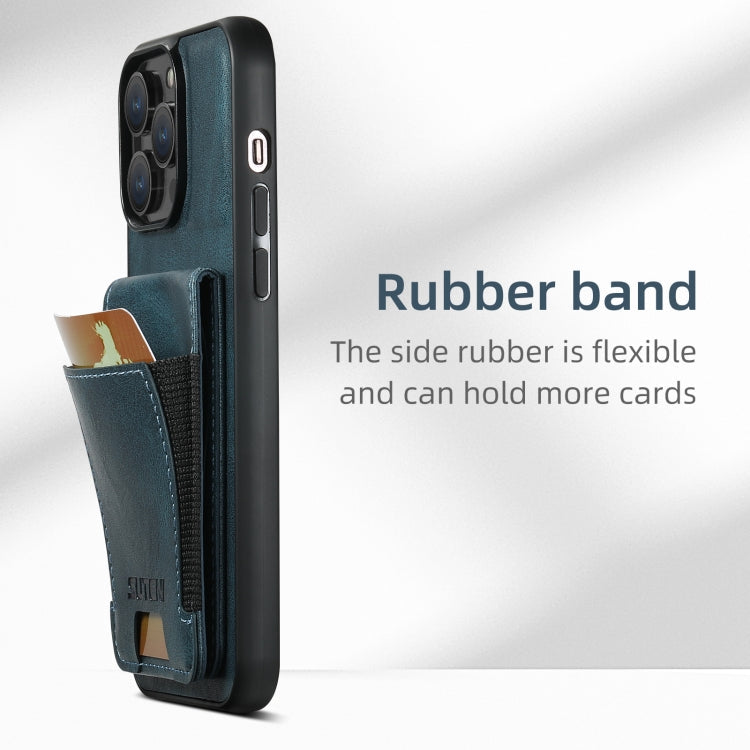 Pour iPhone 16 Pro Max Étui de Téléphone à Rabat en Cuir Huilé Suteni H03 avec Support (Bleu)