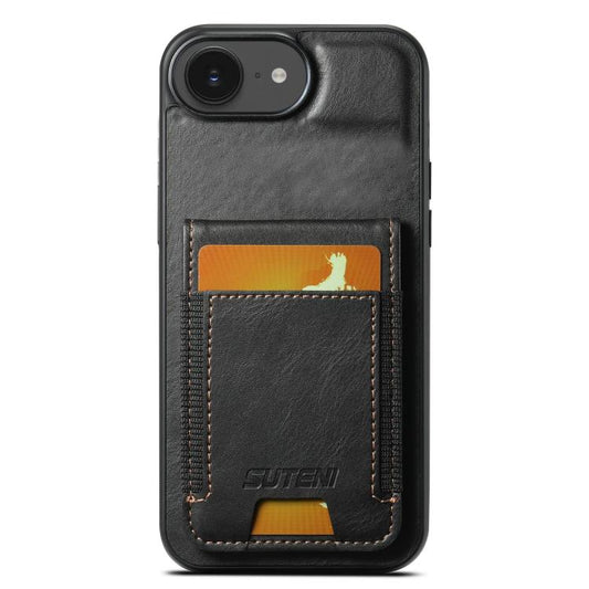 For iPhone 17e / 16e Suteni H03 Oil Wax Leather Wallet Stand Back Phone Case(Black)
