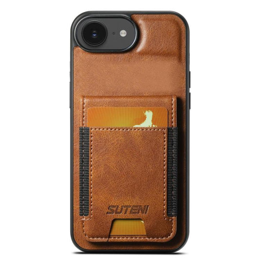 For iPhone 17e / 16e Suteni H03 Oil Wax Leather Wallet Stand Back Phone Case(Brown)