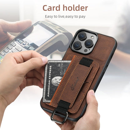 For iPhone 16 Pro Max Suteni H13 Litchi Leather Wrist Strap Wallet Back Phone Case(Brown)