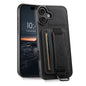 For iPhone 16 Plus Suteni H13 Litchi Leather Wrist Strap Wallet Back Phone Case(Black)