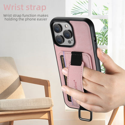 For iPhone 16 Plus Suteni H13 Litchi Leather Wrist Strap Wallet Back Phone Case(Pink)