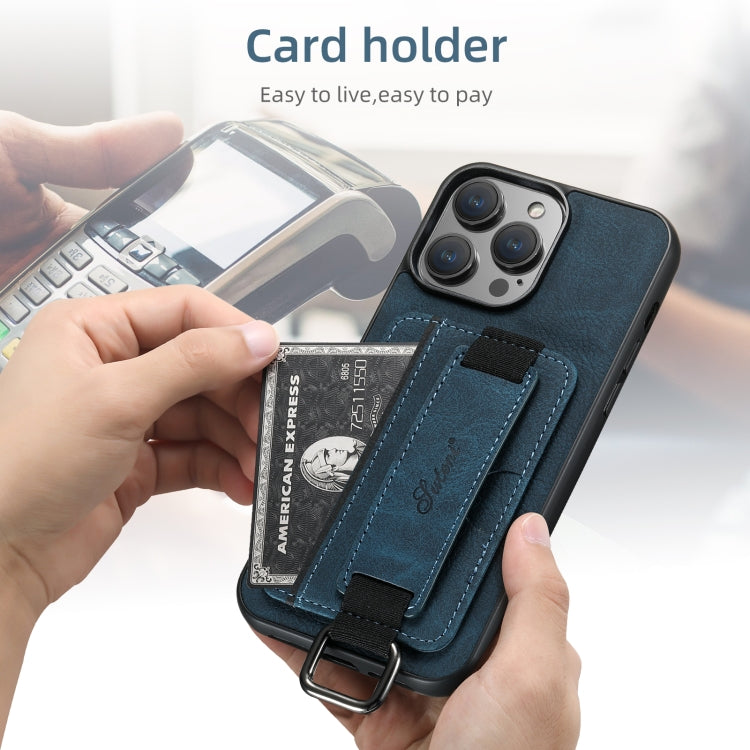 For iPhone 16 Pro Suteni H13 Litchi Leather Wrist Strap Wallet Back Phone Case(Blue)