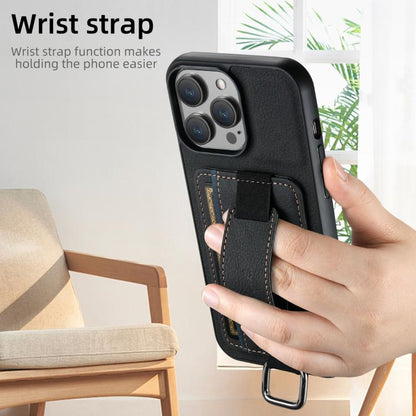 For iPhone 17e / 16e Suteni H13 Litchi Leather Wrist Strap Wallet Back Phone Case(Black)