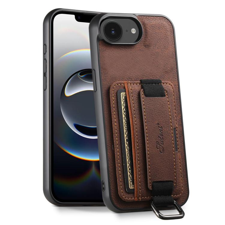 For iPhone 17e / 16e Suteni H13 Litchi Leather Wrist Strap Wallet Back Phone Case(Brown)