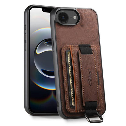 For iPhone 17e / 16e Suteni H13 Litchi Leather Wrist Strap Wallet Back Phone Case(Brown)