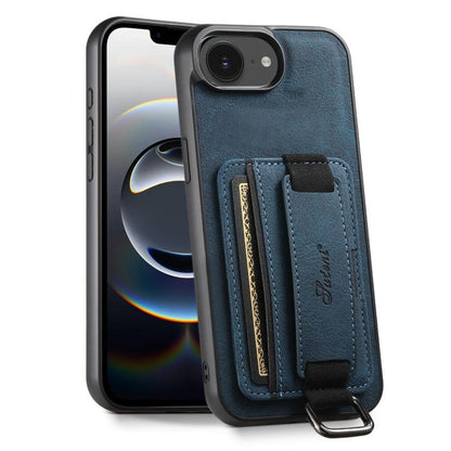 For iPhone 17e / 16e Suteni H13 Litchi Leather Wrist Strap Wallet Back Phone Case(Blue)