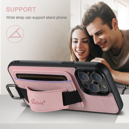 For iPhone 17e / 16e Suteni H13 Litchi Leather Wrist Strap Wallet Back Phone Case(Pink)