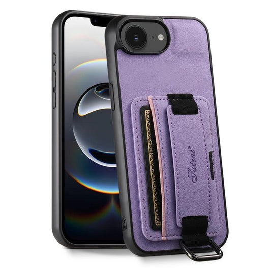 For iPhone 17e / 16e Suteni H13 Litchi Leather Wrist Strap Wallet Back Phone Case(Purple)