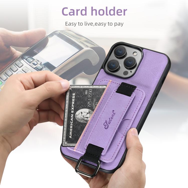 For iPhone 17e / 16e Suteni H13 Litchi Leather Wrist Strap Wallet Back Phone Case(Purple)