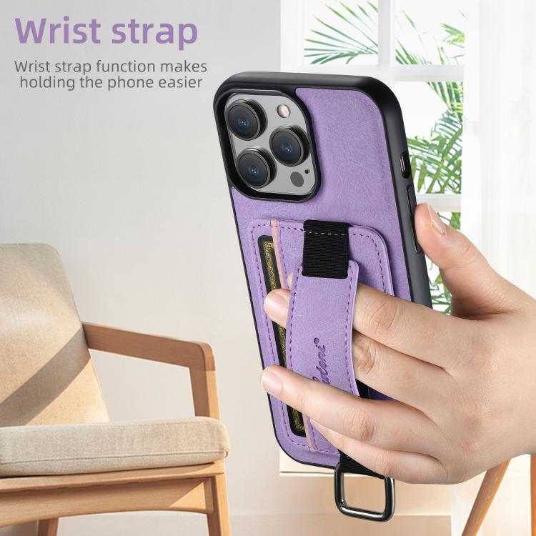 For iPhone 17e / 16e Suteni H13 Litchi Leather Wrist Strap Wallet Back Phone Case(Purple)