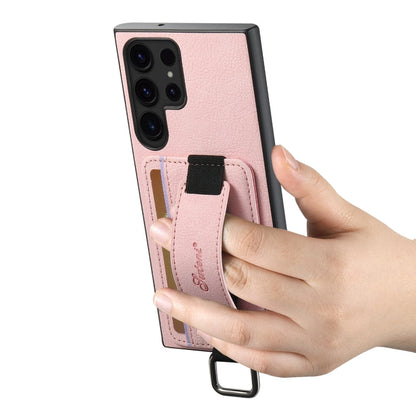 For Samsung Galaxy S24 Ultra 5G Suteni H13 Litchi Leather Wrist Strap Wallet Back Phone Case(Pink)