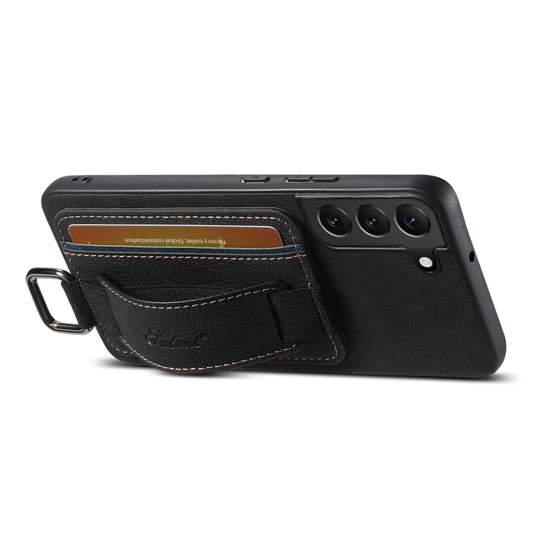 Pour Samsung Galaxy S23+ 5G Suteni H13 Étui de téléphone à lanière en cuir Litchi avec porte-cartes (Noir)