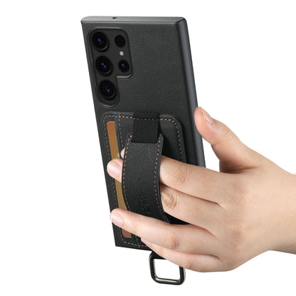 For Samsung Galaxy S22 Ultra 5G Suteni H13 Litchi Leather Wrist Strap Wallet Back Phone Case(Black)