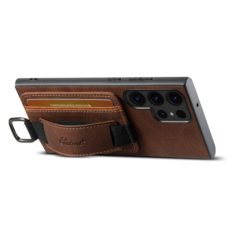 For Samsung Galaxy S22 Ultra 5G Suteni H13 Litchi Leather Wrist Strap Wallet Back Phone Case(Brown)