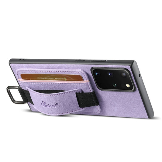 Pour Samsung Galaxy Note20 5G Étui de téléphone portable en cuir litchi Suteni H13 avec dragonne (violet)