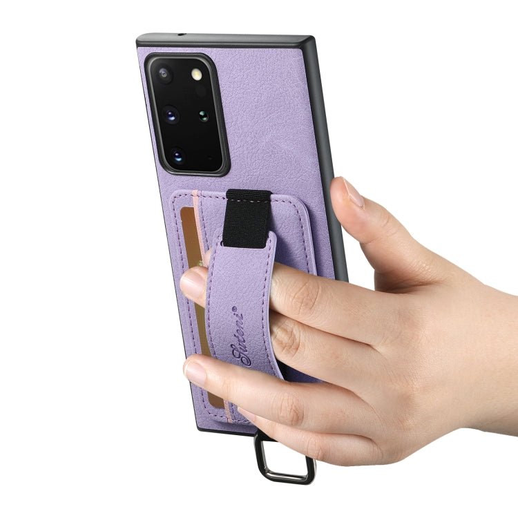 For Samsung Galaxy Note20 5G Suteni H13 Litchi Leather Wrist Strap Wallet Back Phone Case(Purple)