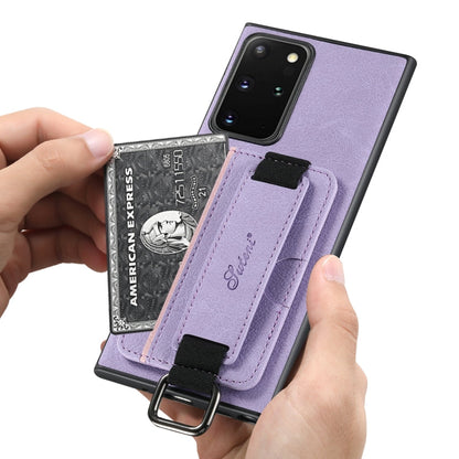 For Samsung Galaxy Note20 5G Suteni H13 Litchi Leather Wrist Strap Wallet Back Phone Case(Purple)