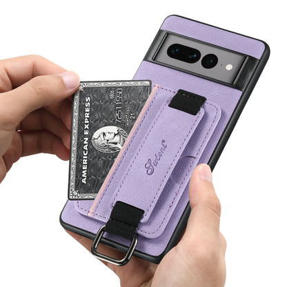 For Google Pixel 8a Suteni H13 Litchi Leather Wrist Strap Wallet Back Phone Case(Purple)
