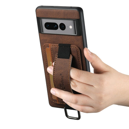 Pour Google Pixel 8 Étui Portefeuille Suteni H13 en Cuir Litchi avec Dragonne (Marron)