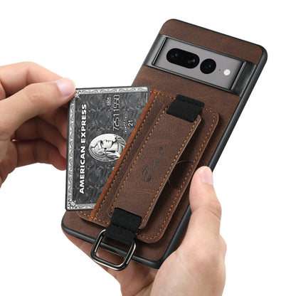 Pour Google Pixel 8 Étui Portefeuille Suteni H13 en Cuir Litchi avec Dragonne (Marron)