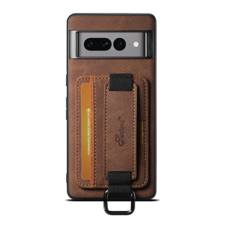 Pour Google Pixel 8 Étui Portefeuille Suteni H13 en Cuir Litchi avec Dragonne (Marron)