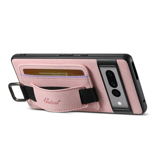 Pour Google Pixel 8 Suteni H13 Étui portefeuille en cuir Litchi avec dragonne (rose)