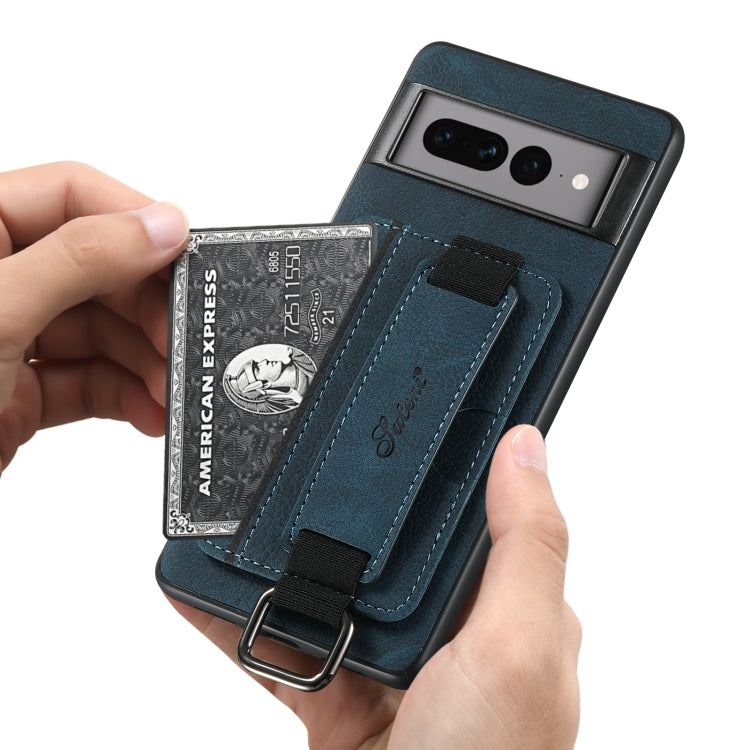 For Google Pixel 7 Suteni H13 Litchi Leather Wrist Strap Wallet Back Phone Case(Blue)
