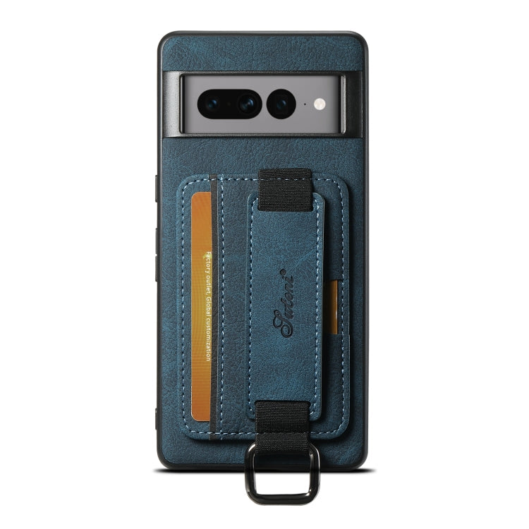 For Google Pixel 7 Suteni H13 Litchi Leather Wrist Strap Wallet Back Phone Case(Blue)