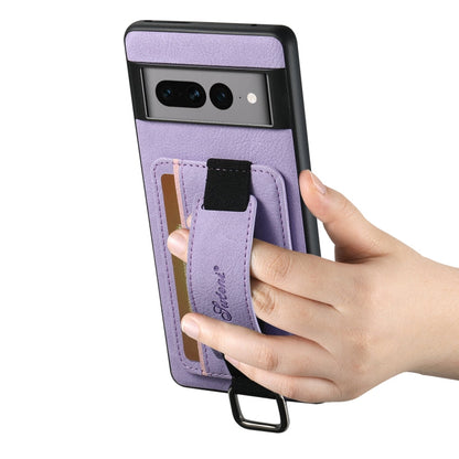 For Google Pixel 7 Suteni H13 Litchi Leather Wrist Strap Wallet Back Phone Case(Purple)
