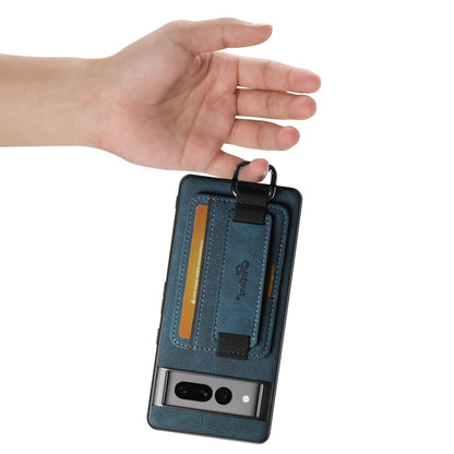 For Google Pixel 6a Suteni H13 Litchi Leather Wrist Strap Wallet Back Phone Case(Blue)
