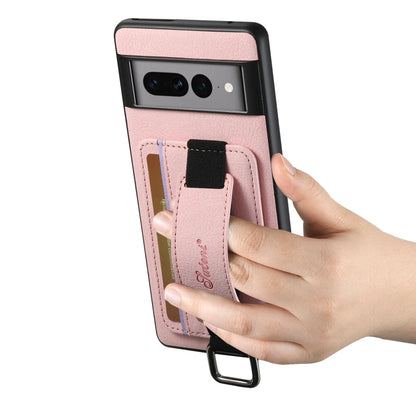 For Google Pixel 6a Suteni H13 Litchi Leather Wrist Strap Wallet Back Phone Case(Pink)