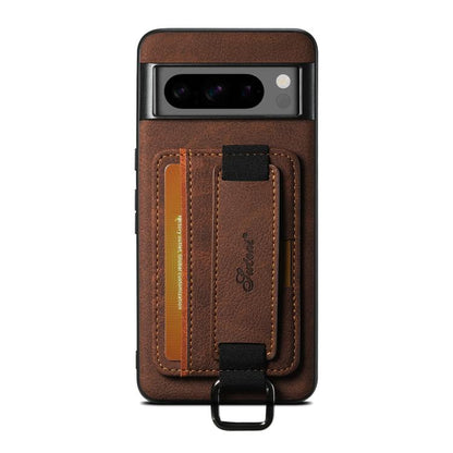 Pour Google Pixel 9 Pro Suteni H13 Étui portefeuille en cuir Litchi avec dragonne (marron)
