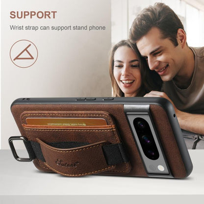 Pour Google Pixel 9 Pro Suteni H13 Étui portefeuille en cuir Litchi avec dragonne (marron)