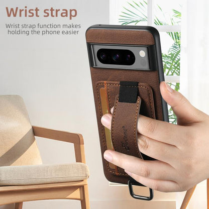 Pour Google Pixel 9 Pro Suteni H13 Étui portefeuille en cuir Litchi avec dragonne (marron)