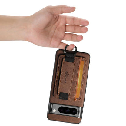 Pour Google Pixel 9 Pro Suteni H13 Étui portefeuille en cuir Litchi avec dragonne (marron)