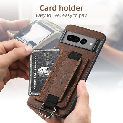 Pour Google Pixel 9 Pro Suteni H13 Étui portefeuille en cuir Litchi avec dragonne (marron)