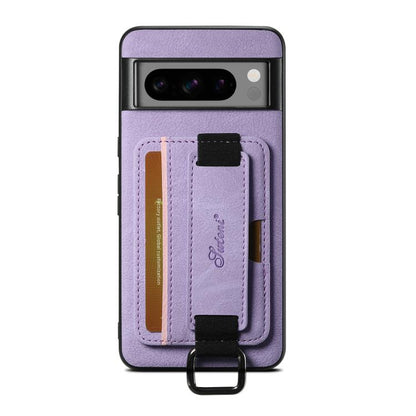 Pour Google Pixel 9 Pro Étui H13 Suteni en cuir litchi avec dragonne et porte-cartes (violet)