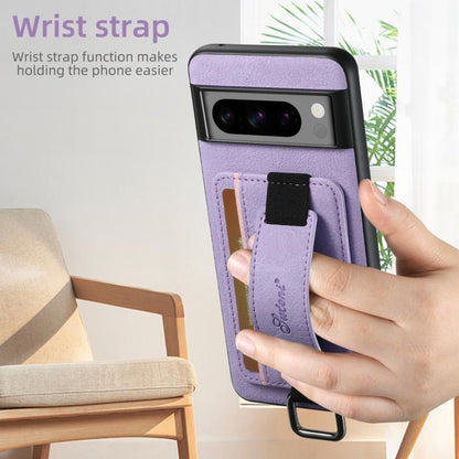 Pour Google Pixel 9 Pro Étui H13 Suteni en cuir litchi avec dragonne et porte-cartes (violet)