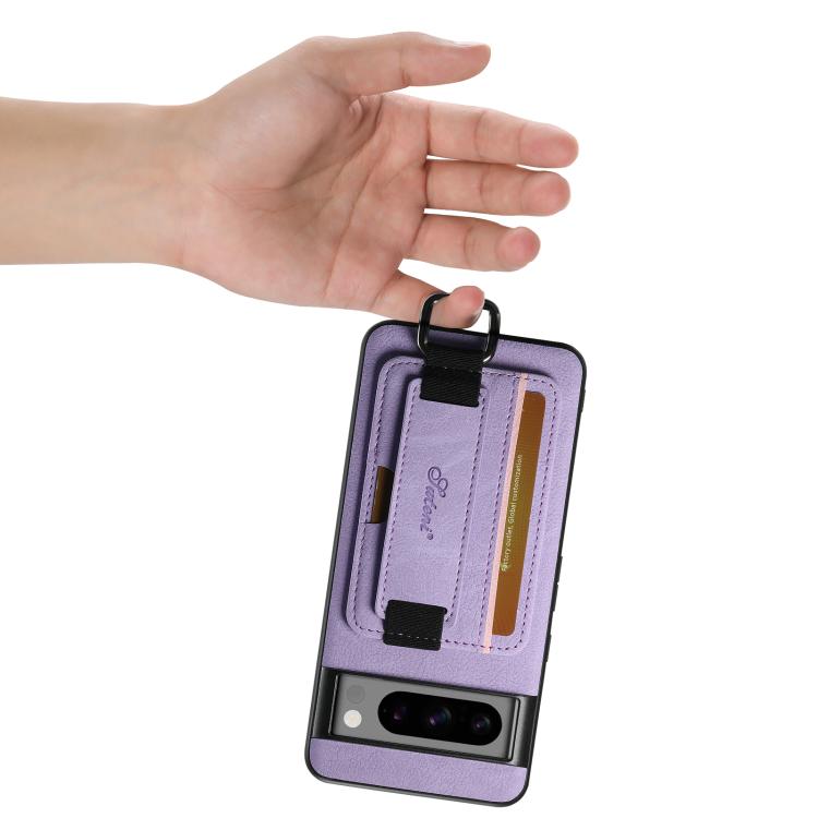 Pour Google Pixel 9 Pro Étui H13 Suteni en cuir litchi avec dragonne et porte-cartes (violet)