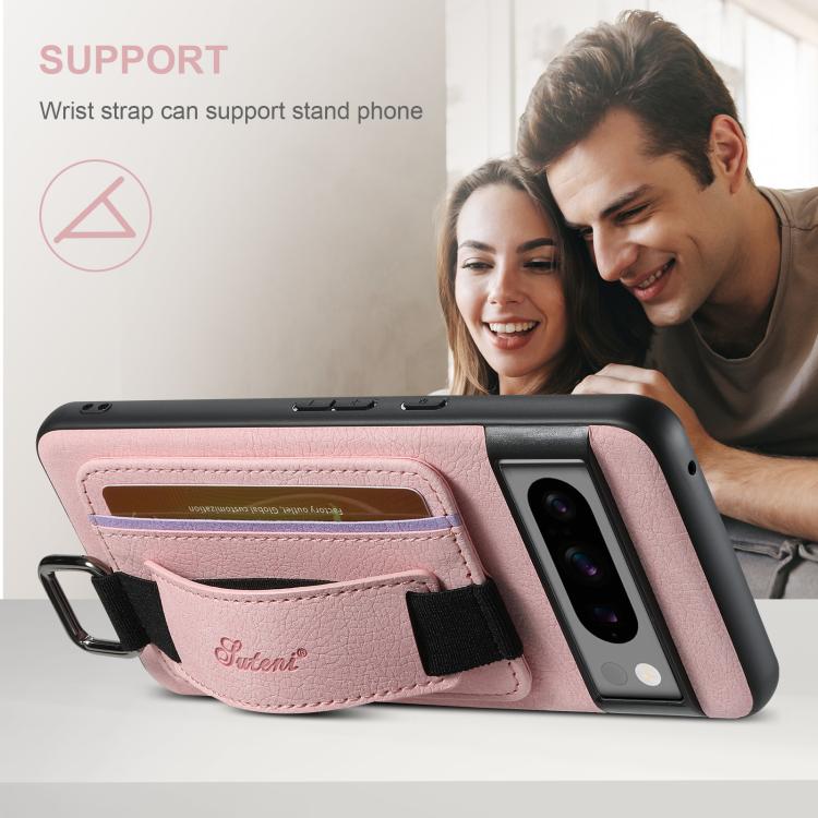 For Google Pixel 10 Pro XL Suteni H13 Litchi Leather Wrist Strap Wallet Back Phone Case(Pink)