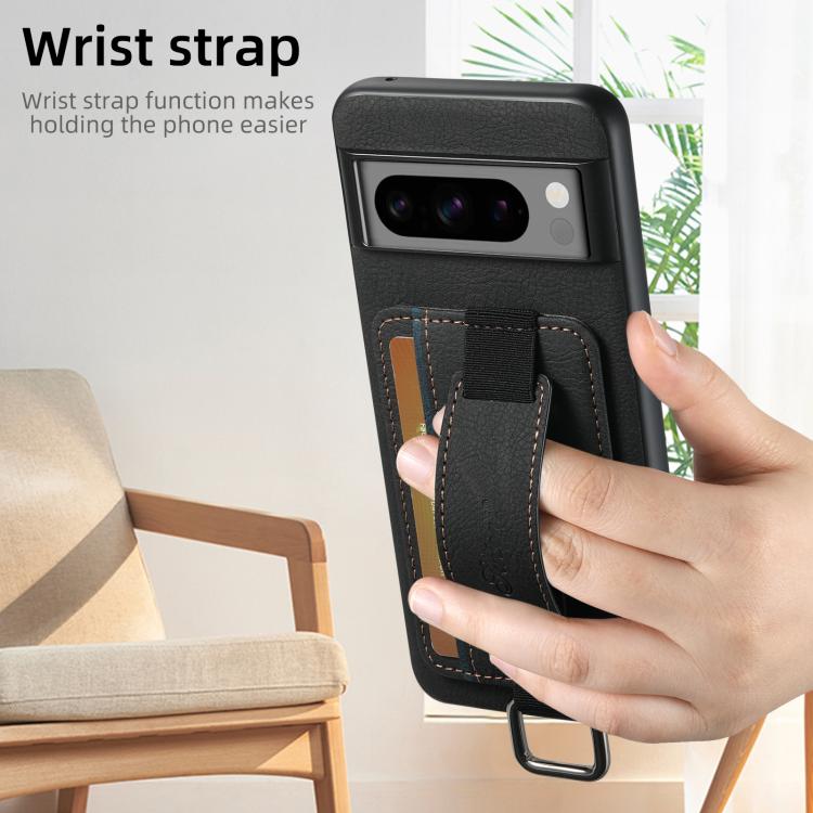 For Google Pixel 10 Suteni H13 Litchi Leather Wrist Strap Wallet Back Phone Case(Black)