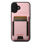 For iPhone 16 Suteni H03 Litchi Leather Card Bag Stand Back Phone Case(Pink)