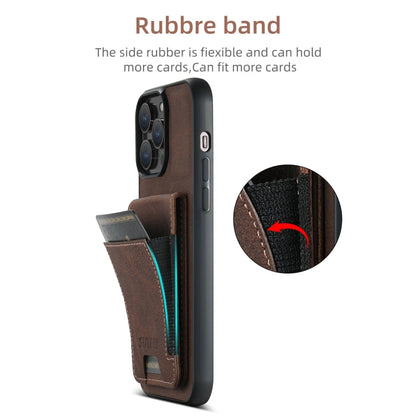 Pour iPhone 16 Pro Suteni H03 Étui de téléphone arrière en cuir litchi avec porte-cartes (marron)