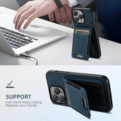 For iPhone 16 Pro Suteni H03 Litchi Leather Card Bag Stand Back Phone Case(Blue)