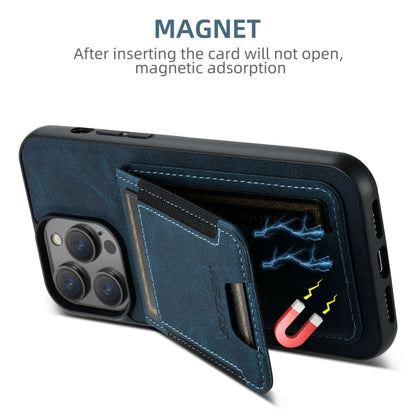 For iPhone 16 Pro Suteni H03 Litchi Leather Card Bag Stand Back Phone Case(Blue)