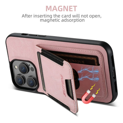 For iPhone 16 Pro Suteni H03 Litchi Leather Card Bag Stand Back Phone Case(Pink)